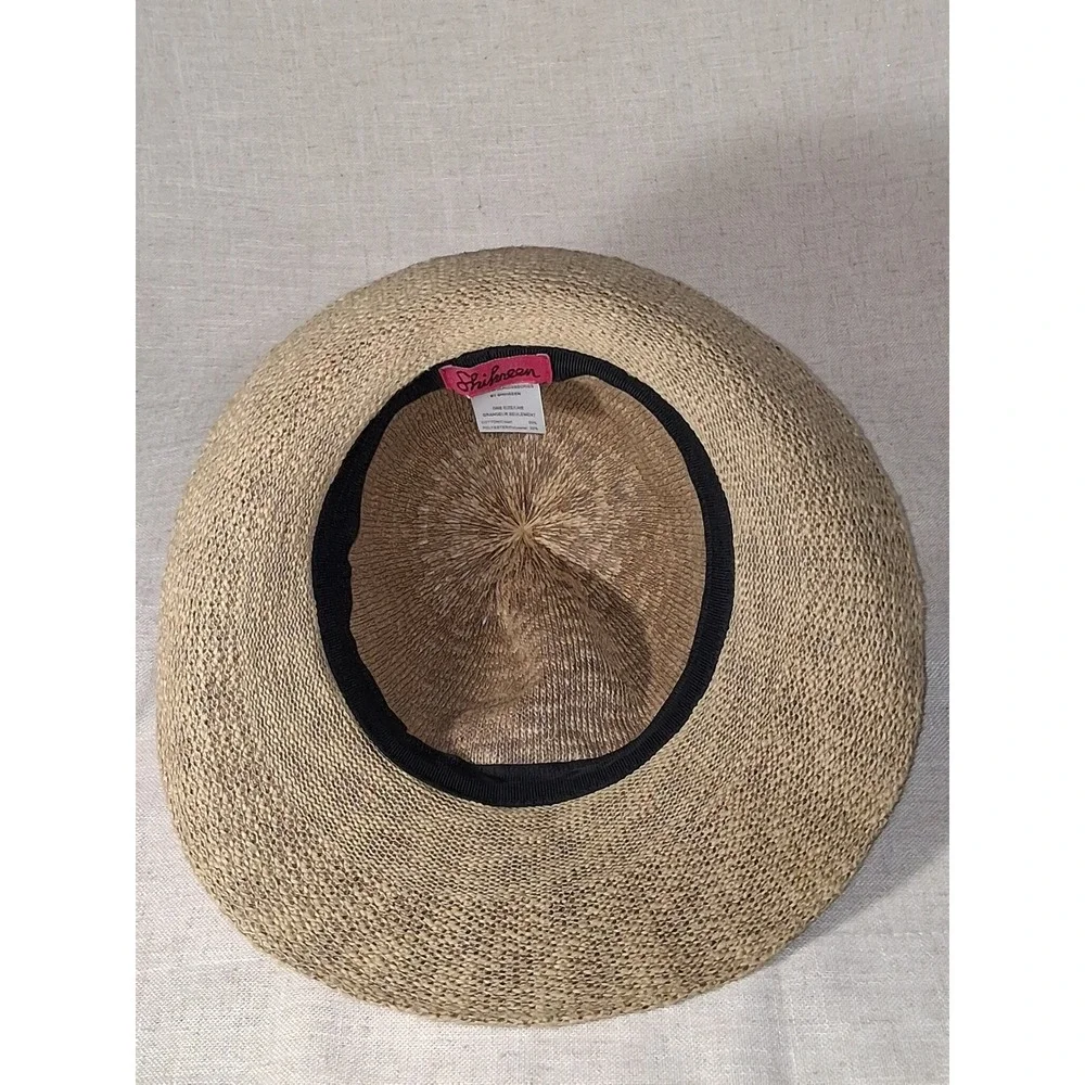 Shihreen Womens Tan Knit Sun Hat Wide Brim Straw Style Summer Beach Hat OS